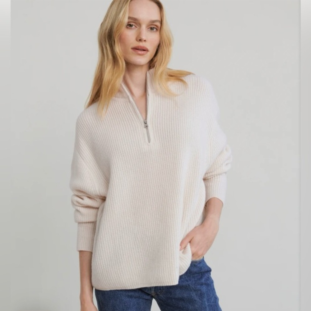 Jenni Kayne Cashmere‎ Half Zip Ivory size Large